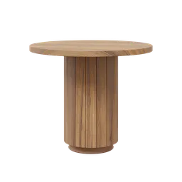 "Dark walnut round side table 3D model for Blender 3D - Product design render with tall thin frame and realistic body shape, inspired by treehouse design. Perfect for hall decor."
