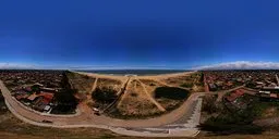 360-degree HDR panorama of Brazil coastal scenery with houses and beach for realistic lighting in 3D scenes.