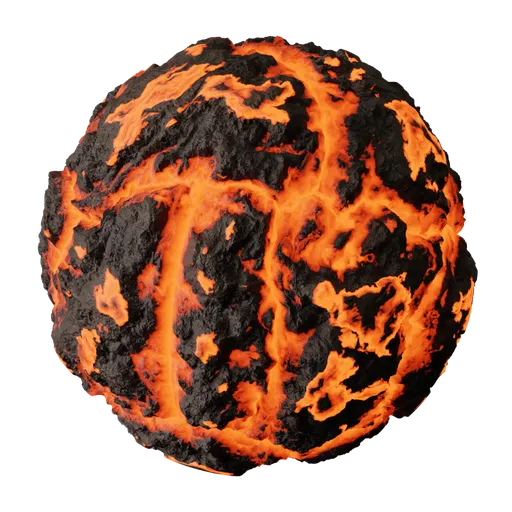 PBR glowing lava rock texture with vibrant red and black hues for Blender 3D material library.