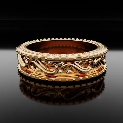 Detailed 3D model of a patterned gold ring, perfect for Blender 3D renderings and accessories design.