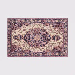 Detailed 3D Persian carpet model with intricate floral patterns, suitable for Blender rendering and interior visualization.