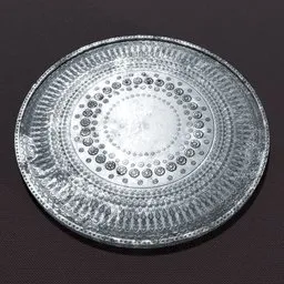 Detailed dirty silver coin 3D model with ornate engravings, made using Blender, zBrush, and Substance Painter with 4K textures.