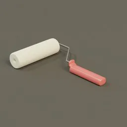 Detailed 3D render of a paint roller with pink handle, ideal for Blender 3D projects in construction and DIY simulations.