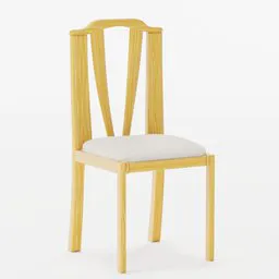 3D-rendered wooden chair with a white cushion designed for kitchen or dining room visualization in Blender.