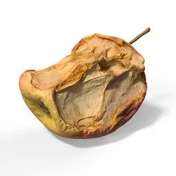 Highly detailed 3D scanned model of a half-eaten apple with realistic textures, ideal for Blender rendering and CGI projects.