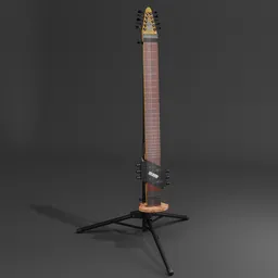 High-quality 3D model of an electric Chapman Stick instrument with accessories, optimized for Blender rendering.