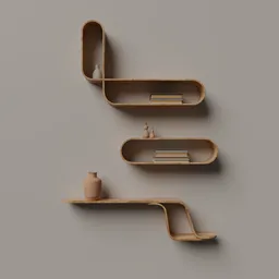 Modern Curved Wooden Wall Shelf Set