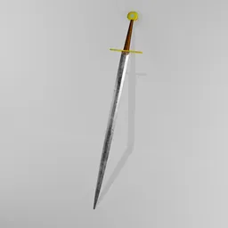 Detailed Blender 3D-model of a steel sword with a golden hilt, perfect for historical military scenes.
