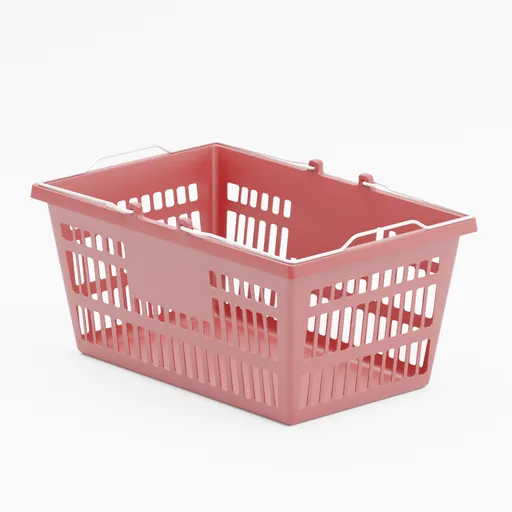 Highly detailed red plastic supermarket basket 3D model, ideal for retail scenes in Blender.