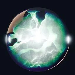Illuminated 3D magical glass sphere with dynamic procedural textures, ideal for Blender rendering.