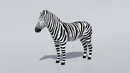 3D low-poly zebra model with quad mesh, ideal for CG visualization, styled for Blender renderings.