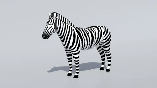 3D low-poly zebra model with quad mesh, ideal for CG visualization, styled for Blender renderings.