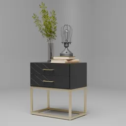 Modern Black Nightstand with Lamp