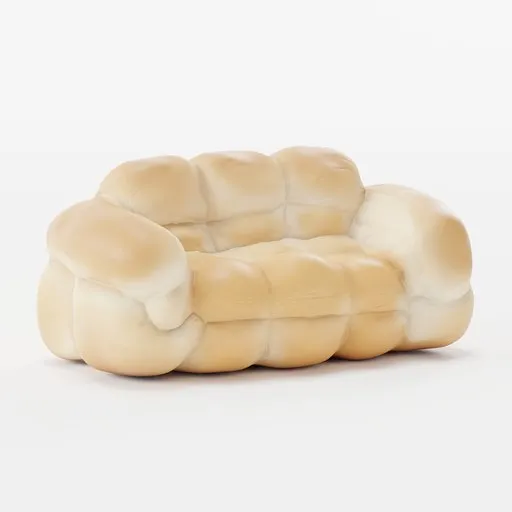 Realistic bread-textured 3D couch model designed for Blender rendering, with detailed padding.