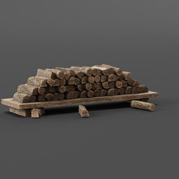 "Highly-detailed 3D model of firewood on a wooden stand for Blender 3D. Perfect for creating a realistic fireplace scene. Inspired by Cao Buxing and featuring intricate details with a flammable touch."