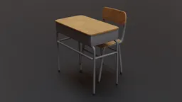 Detailed 3D school desk and chair model for Blender, high resolution, ready for rendering.