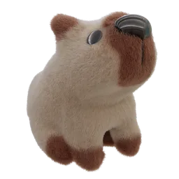 Detailed plush capybara 3D model with textured fur designed for Blender rendering.