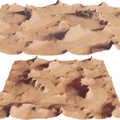 Detailed 3D model of sand dunes with realistic textures, ideal for Blender rendering projects.