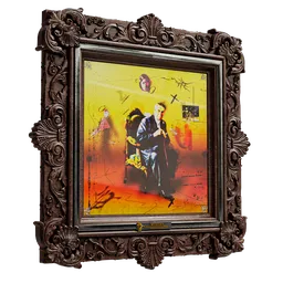 Intricately framed vintage-style 3D art piece, ideal for Blender 3D projects, created in collaboration with a renowned artist.