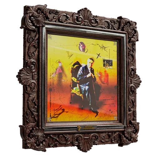 Intricately framed vintage-style 3D art piece, ideal for Blender 3D projects, created in collaboration with a renowned artist.