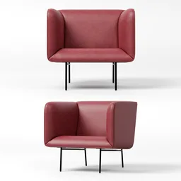 High-quality red leather lounge chair 3D asset with sleek black legs suitable for Blender rendering and design visualizations.