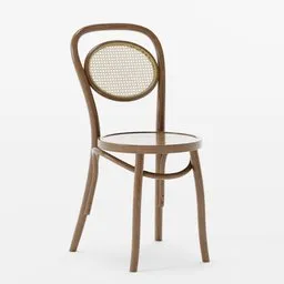Elegant 3D rendered light wooden chair with woven back, optimized for Blender.