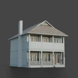 Detailed 3D model of a two-story house with texture mapping for Blender use.