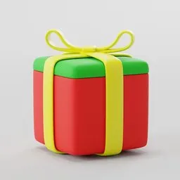 Realistic red 3D model of a gift box with a green ribbon, suitable for Blender rendering and animation.