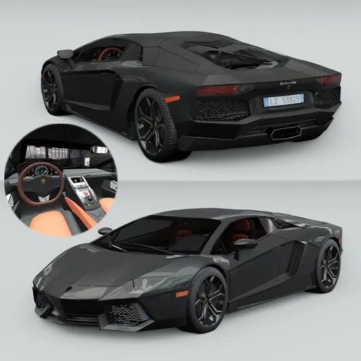 Detailed 3D model of a black luxury supercar, showcasing exterior design and intricate interior on Blender.