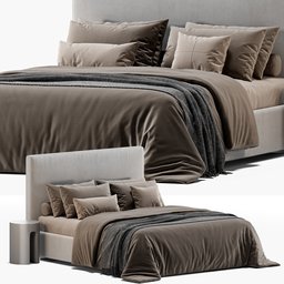 "Experience luxurious comfort with the Bed Meridiani Stone Plus, beautifully rendered with physically-based textures in Blender 3D. Featuring a foot stool and topped with a cozy brown blanket, this stunning fantasy 3D model showcases muted grey tones and measures 170 x 215 x 120 H in centimeters. Unwrap and apply scale with ease, with 384,749 polys for optimal realism."
