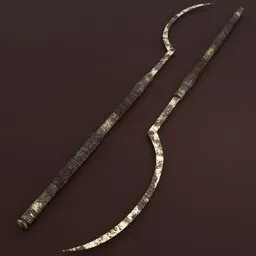 3D Blender model of an aged gold polearm with worn leather grip, designed for historical scenes or fantasy settings.