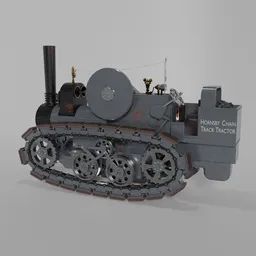 Detailed 3D model of 1905 steam-powered Hornsby tractor with chain drive on a neutral backdrop, compatible with Blender.