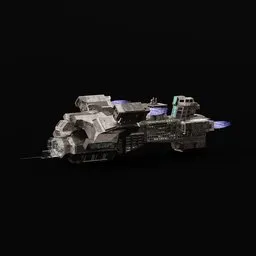 Detailed low-poly 3D model of a futuristic space cruiser with engine glows, ideal for Blender scenes.