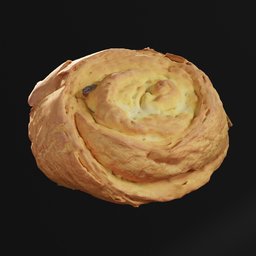 "8k textured Bun with raisins 3D model for Blender 3D, perfect for food and game development. Dynamically folded pastry with realistic cheese and artichoke elements. Inspiring design from mogul khan and lineage 2, reminiscent of French and kebab cuisine."