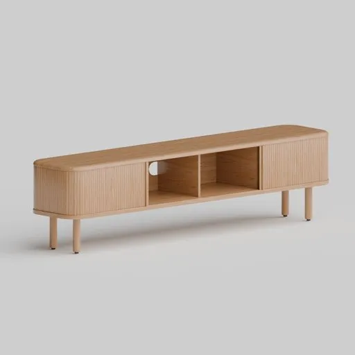 Realistic ash veneer TV stand 3D model for Blender, perfect for interior visualization