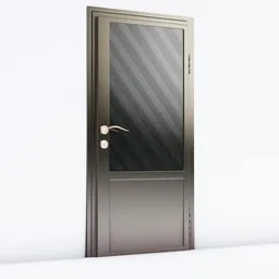 Detailed 3D rendering of a contemporary metal door with textured glass, designed for use in Blender.