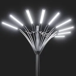 Detailed Blender 3D model of a modern, tall street lamp with multiple illuminated branches, suitable for exterior rendering.