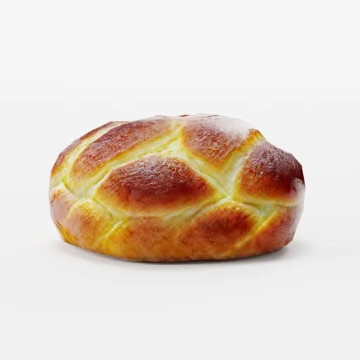 Detailed low-poly 3D model of golden-brown brioche, ideal for Blender rendering and animation.