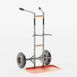 "Metal Dual Oxygen Cylinder Cart for Blender 3D - A sturdy cart perfect for carrying long cylinders in industrial settings. Rendered in granular detail with vibrant orange coloring, this 3D model is perfect for visualizations and animations."