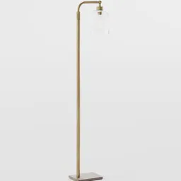 Antique brass mid-century 3D model floor lamp with marble base and adjustable glass shade, Edison bulb included, Blender compatible.