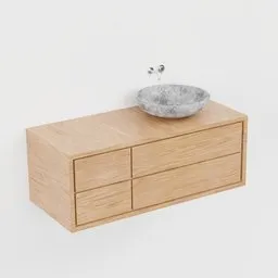 Highly detailed 3D model of a wooden cabinet with realistic granite basin, ready for Blender rendering.