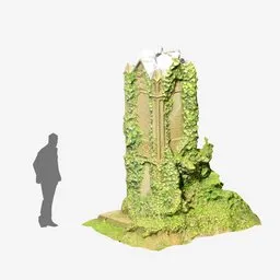"Overgrown gravestone in PBR scan, part of a collection captured in an old german park. 3D model for Blender featuring mossy overgrowth and intricate details. Perfect for spooky and atmospheric scenes."