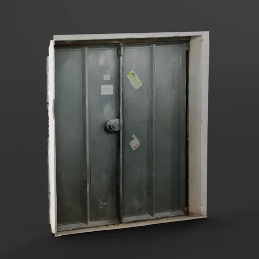 Detailed scan of metal elevator doors with realistic textures for Blender 3D modeling use.