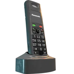 Low poly 3D Panasonic cordless phone model, ready-to-use textures for Blender Cycles & Eevee.