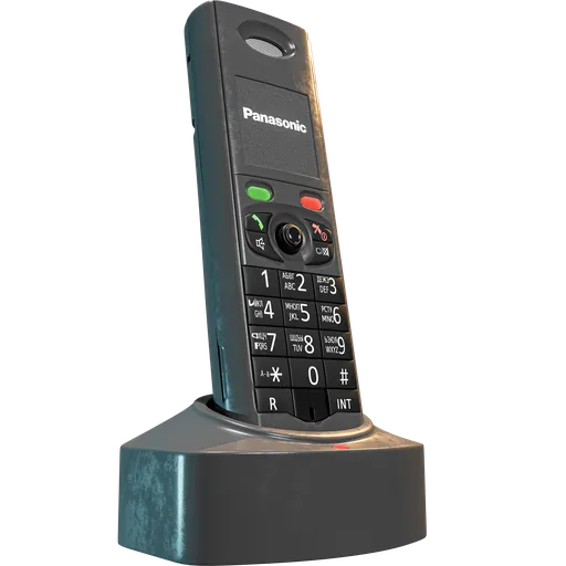 Low poly 3D Panasonic cordless phone model, ready-to-use textures for Blender Cycles & Eevee.