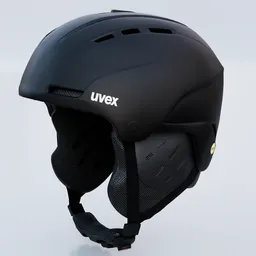 Detailed 3D Blender model of a black Uvex skiing helmet with realistic PBR textures and adjustable modifiers.