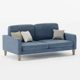 2 Seater Denim Navy Blue Sofa With Pillows