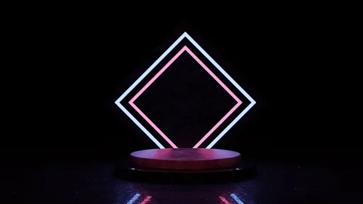 Stylish 3D product showcase with neon pink and blue lights on a black set designed in Blender.