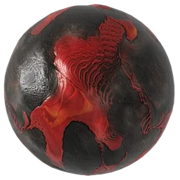 4K seamless PBR material for Blender featuring eerie landscape with red dragon symbol, ideal for dark planet FX.