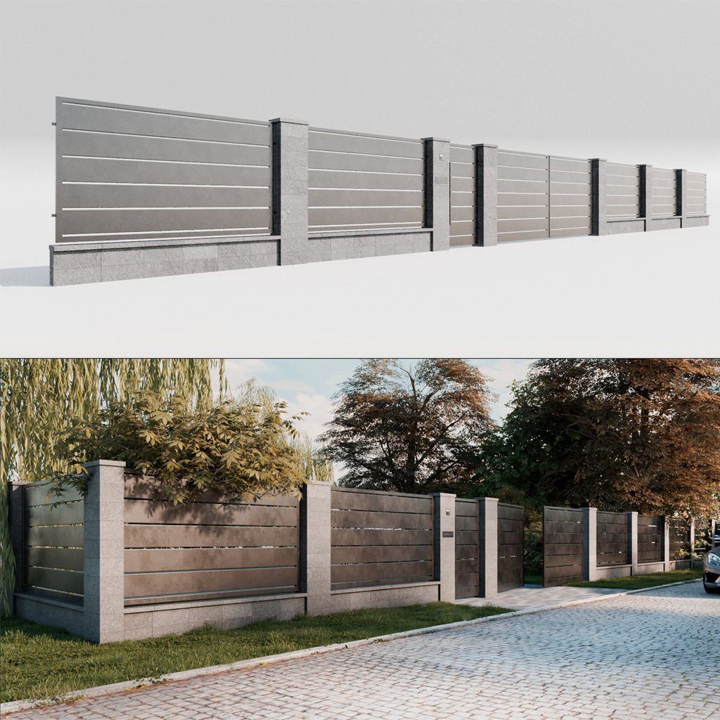 Full fence with wicket and gate Model AC Fences models BlenderKit